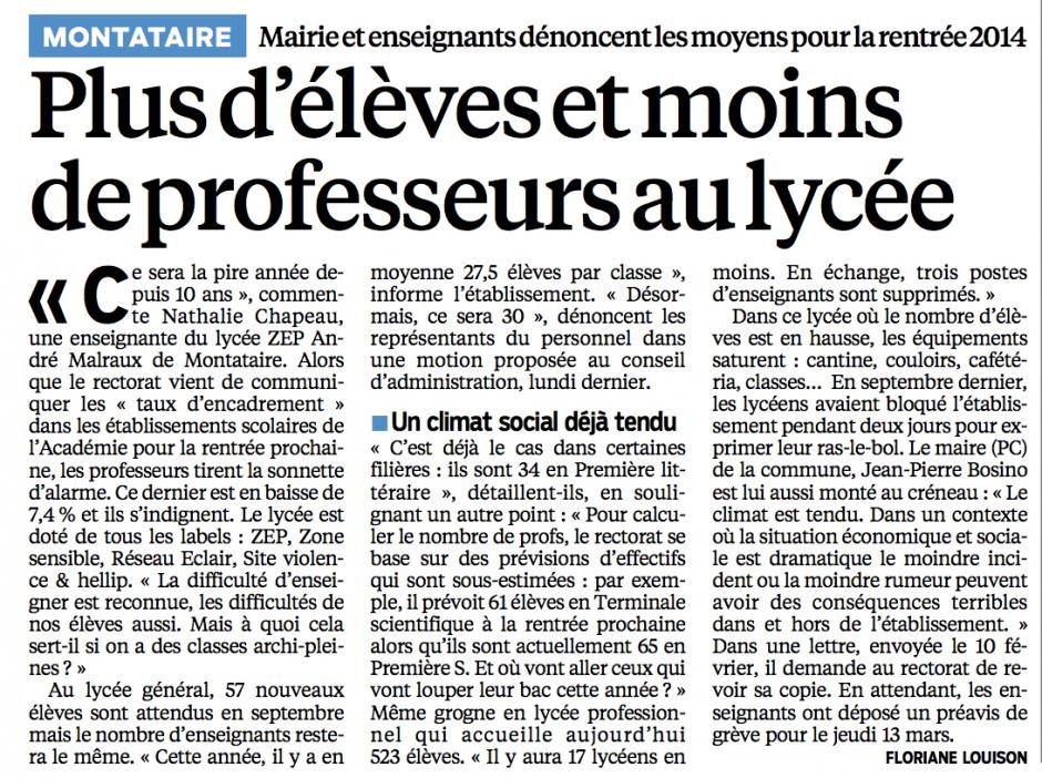 20140224-LeP-Montataire-Plus d'élèves et moins de professeurs au lycée