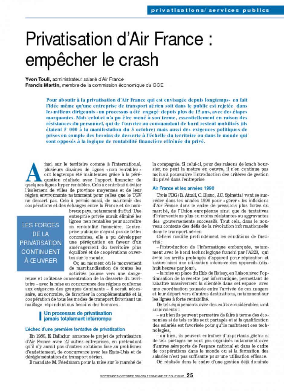 Privatisation d’Air France : empêcher le crash
